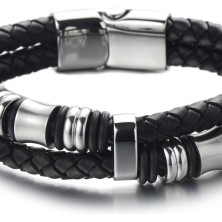 Cupimatch Bracciale da uomo in pelle, chiusura magnetica in acciaio inossidabile, braccialetti in stile intrecciato, confezione