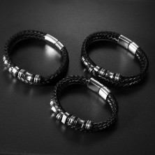 Cupimatch Bracciale da uomo in pelle, chiusura magnetica in acciaio inossidabile, braccialetti in stile intrecciato, confezione