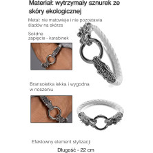 Bracciale da uomo in similpelle, con accessori di colore bianco, 22cm, Pelle, Nessuna pietra preziosa