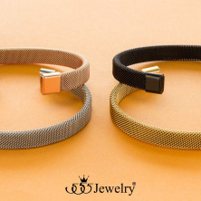 555Jewelry Bracciale aperto unisex in acciaio inox a rete, per uomini e donne, L, nero, Grande, Metallo