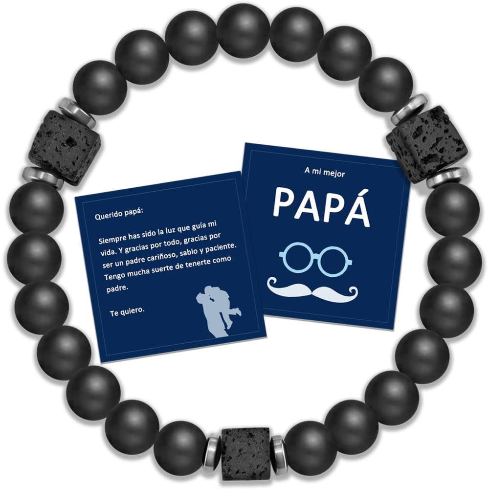 QianSiLi Bracciale Per Papà, Elastici Bracciale Da Uomo In Pietra Naturale 8mm, Idee Regalo Papa Natale, Regalo Papa Compleanno,