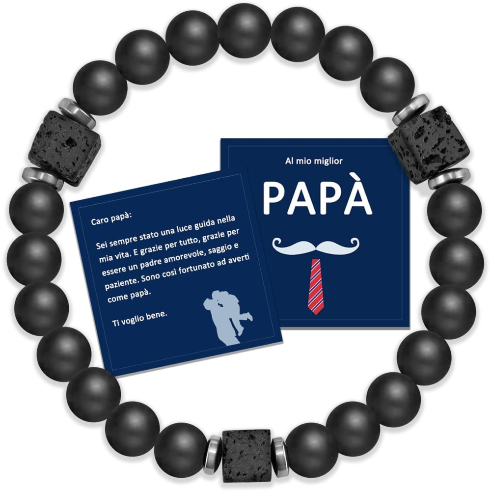 QianSiLi Bracciale Per Papà, Elastici Bracciale Da Uomo In Pietra Naturale 8mm, Idee Regalo Papa Natale, Regalo Papa Compleanno,