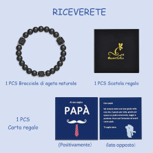 QianSiLi Bracciale Per Papà, Elastici Bracciale Da Uomo In Pietra Naturale 8mm, Idee Regalo Papa Natale, Regalo Papa Compleanno,