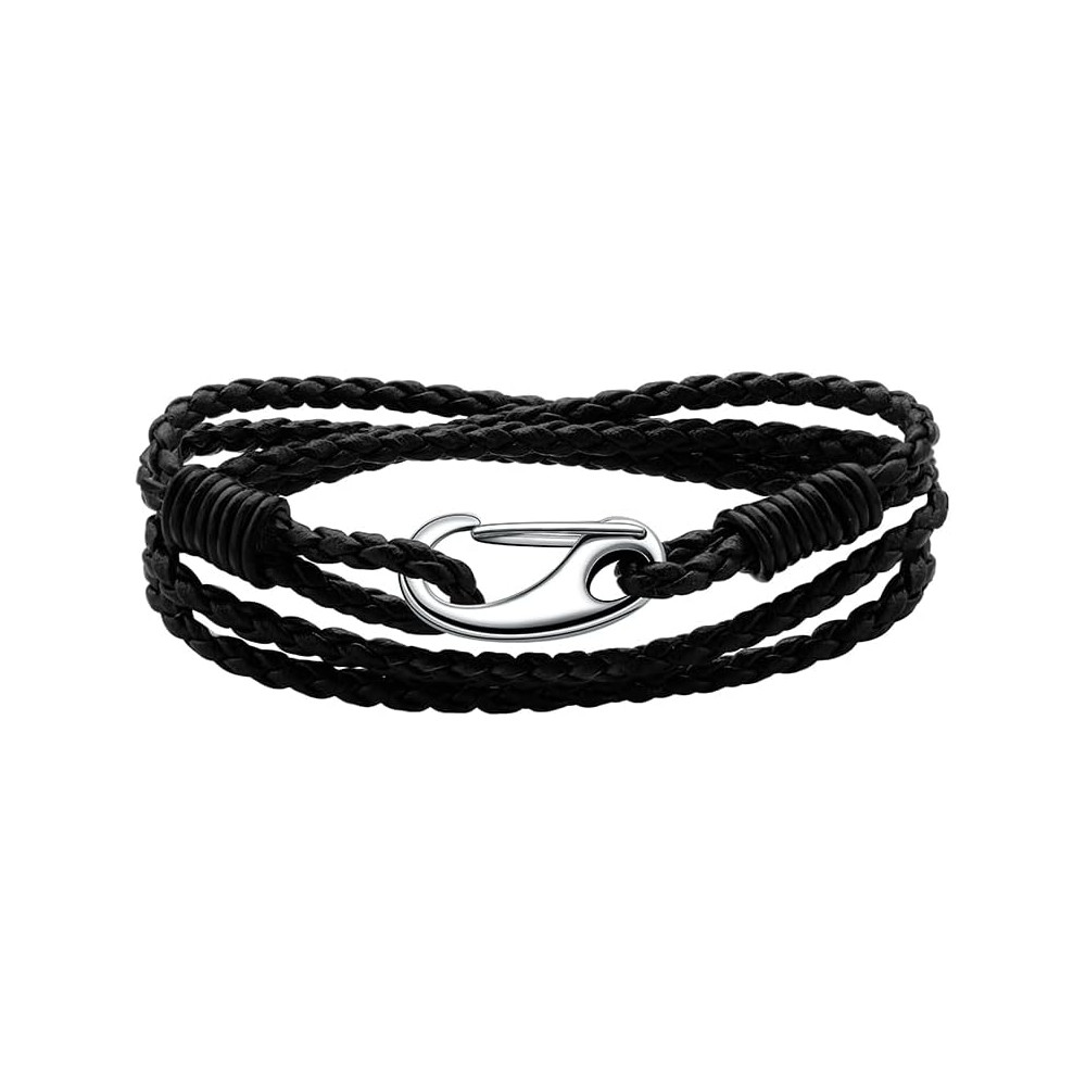 Viwind Bracciale da donna in pelle intrecciata da 19/20 cm, bracciale in pelle per donne e uomini con moschettone multistrato in