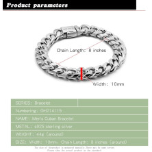 Dankadi Bracciale cubano massiccio da 10 mm, in argento 925, per uomo, catena cubana classica, liscia e scanalatura, 7 – 10