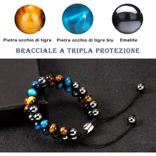 CheersLife Idee Regalo Uomo Compleanno Regalo Natale Uomo Regali Per Lui Protezione Tripla 8mm Nero Blu Ematite Bracciale Occhio