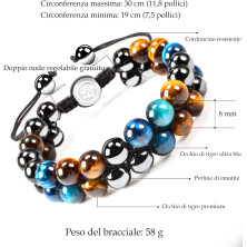 CheersLife Idee Regalo Uomo Compleanno Regalo Natale Uomo Regali Per Lui Protezione Tripla 8mm Nero Blu Ematite Bracciale Occhio