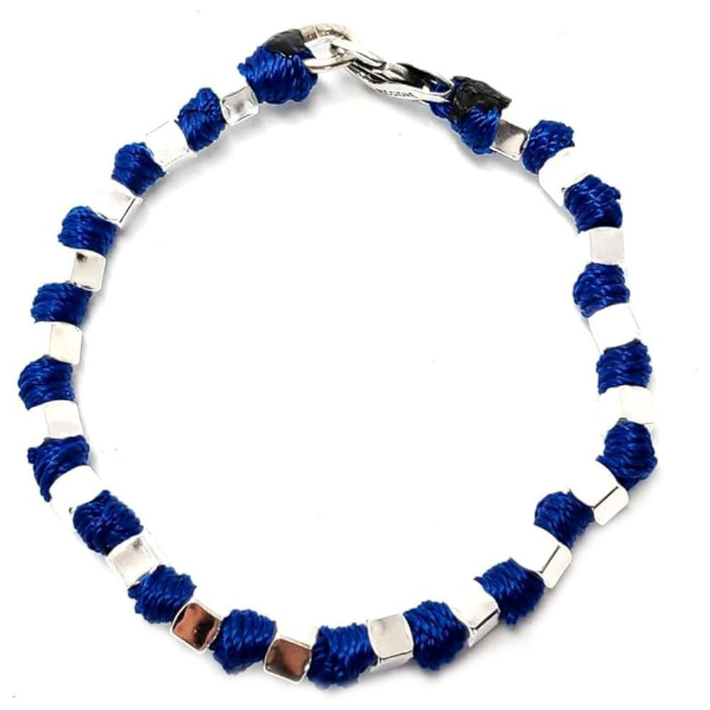 Spadarella spadino bracciale con cubetti in argento 925 di diametro 6mm e cotone nautico blu acceso.Fatto a