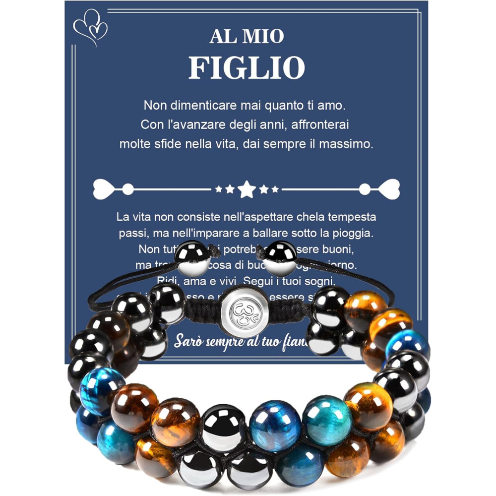 CheersLife Bracciale Uomo Pietre AL MIO FIGLIO 2 Strati Bracciali Uomo Regalo per Figlio Regalo Uomo Regali Per Lui Regalo