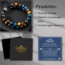 CheersLife Bracciale Uomo Pietre AL MIO FIGLIO 2 Strati Bracciali Uomo Regalo per Figlio Regalo Uomo Regali Per Lui Regalo