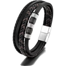 JSNOM Bracciale Uomo Pelle Intrecciata: Bracciali Vera Pelle Multistrato con Chiusura Magnetica in Acciaio Inox, Gioielli Regalo