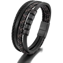 JSNOM Bracciale Uomo Pelle Intrecciata: Bracciali Vera Pelle Multistrato con Chiusura Magnetica in Acciaio Inox, Gioielli Regalo