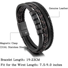 JSNOM Bracciale Uomo Pelle Intrecciata: Bracciali Vera Pelle Multistrato con Chiusura Magnetica in Acciaio Inox, Gioielli Regalo