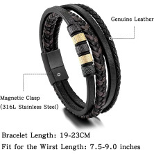 JSNOM Bracciale Uomo Pelle Intrecciata: Bracciali Vera Pelle Multistrato con Chiusura Magnetica in Acciaio Inox, Gioielli Regalo