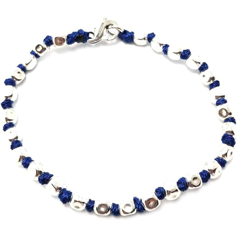 Spadarella spadino bracciale con pepite in argento 925 di diametro 5mm e cotone nautico blu acceso.Fatto a mano.Unisex.Lunghezza