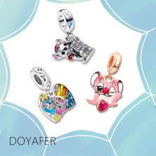 Doyafer 925 Charms in argento sterling ferro Cool Man Winnie Mickey Minnie perline per le donne bracciali collana 3