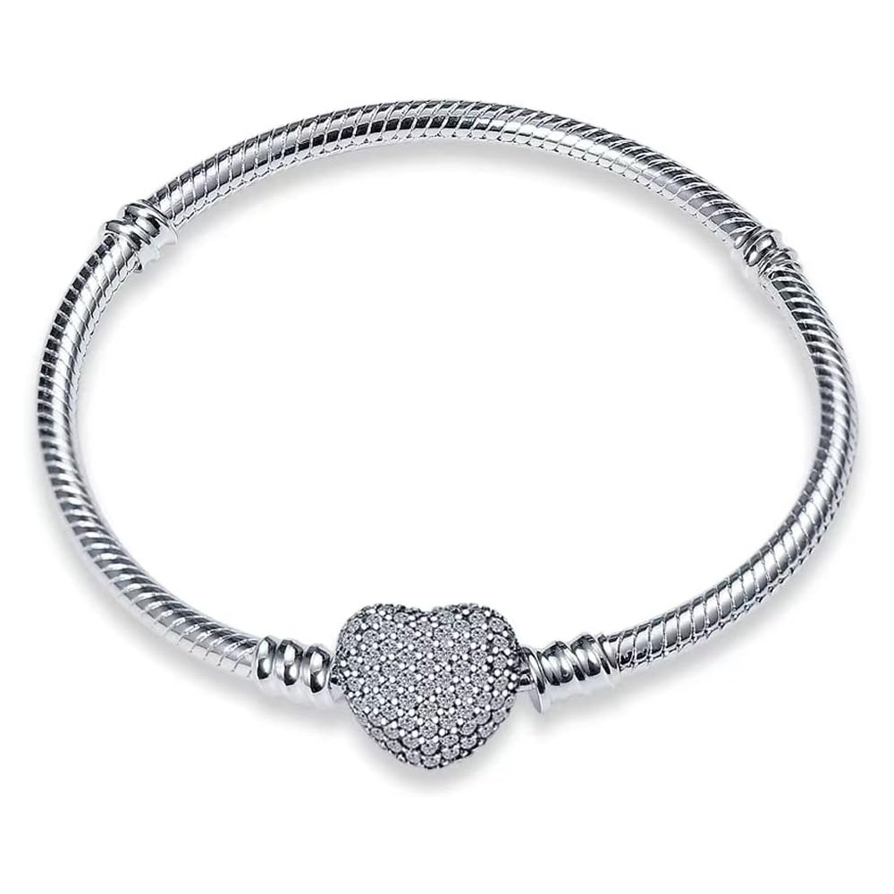 LNQOBU Argento Sterling 925 Braccialetto da Donna con chiusura a cuore Compatibile con Pandora Europei Charms da Donna