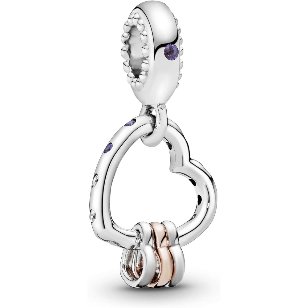 Pandora Ciondolo a forma di cuore in argento sterling e lega di metallo placcato oro rosa 14 carati e zirconi cubici e cristalli