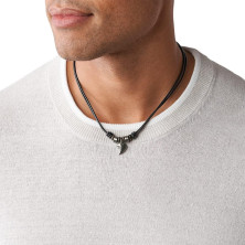 Fossil Collana Da Uomo Vintage Casual, Misure: Lunghezza: 45 Cm + 5 Cm Collana In Pelle Nera, JF85832040