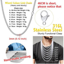 PROSTEEL Collana Uomo Donna a Catena Barbazzale Cubana Hip Hop Sottile Grande Robusta Grossa, Larga 3 6 9 12 mm, Lunghezze 35-75