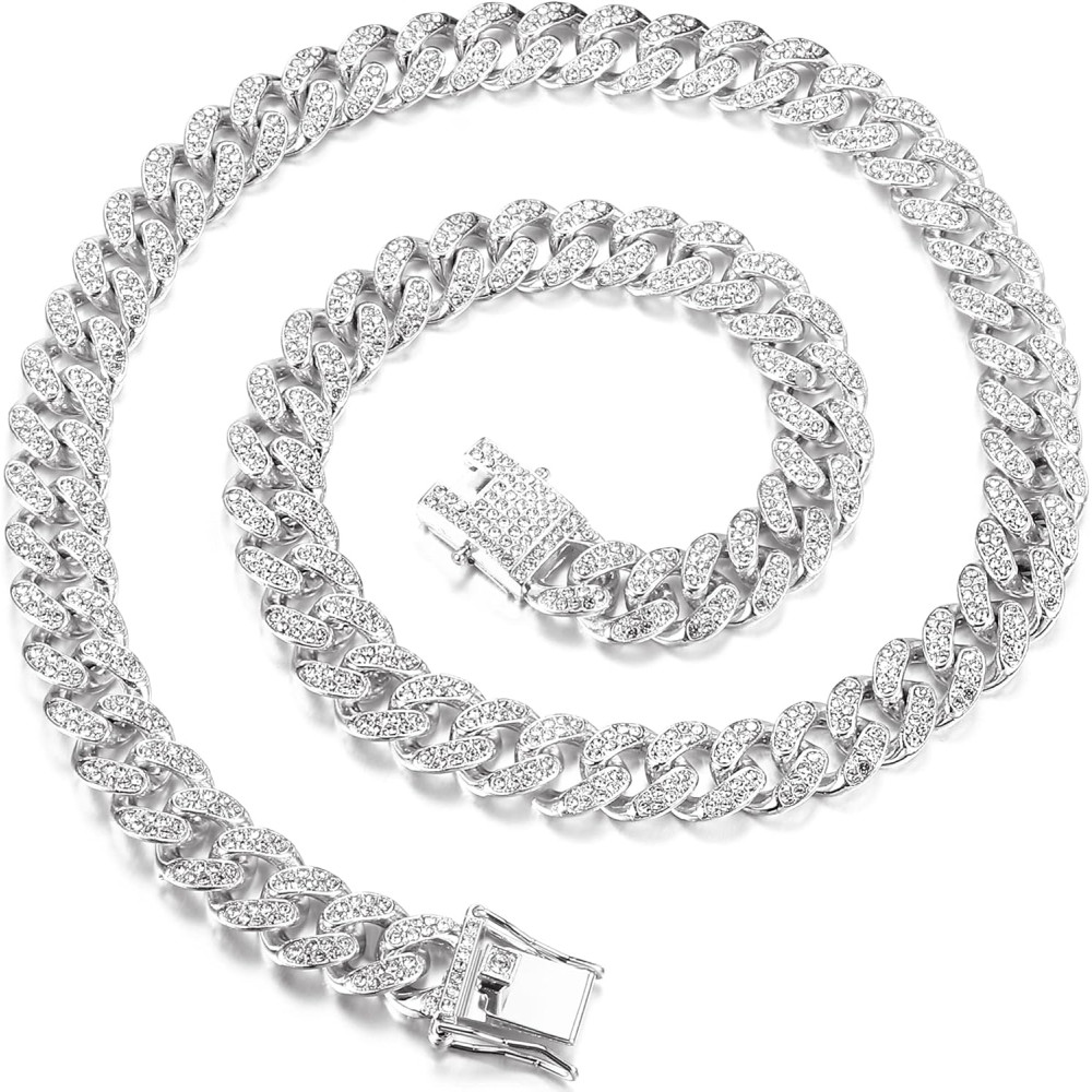 Roheafer Collana Uomo a Catena Cubana Iced Out, Collana Cubana Miami da 13 mm Collana o Braccialetto di Diamanti Placcato Oro