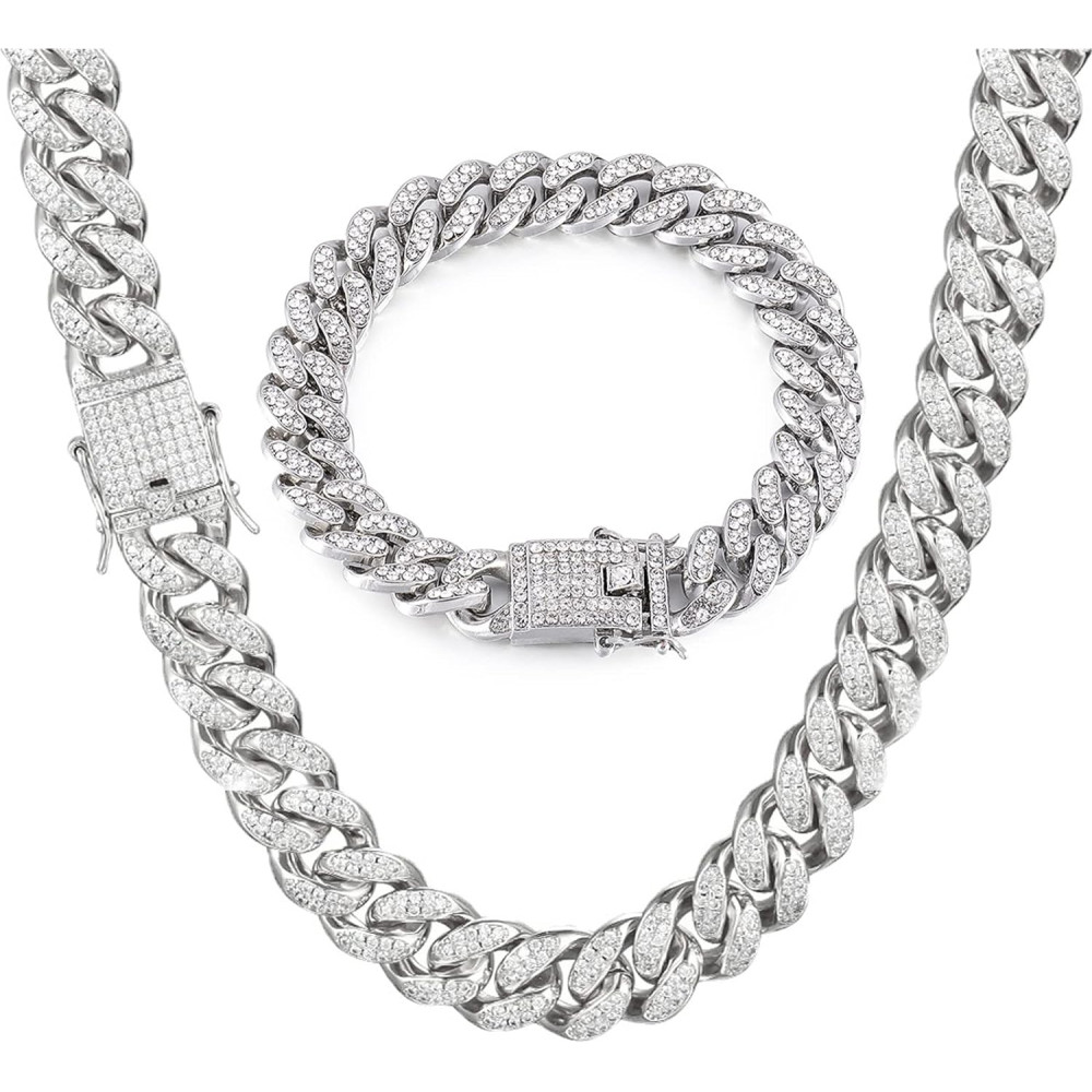 GIHENHAO Mens Cuban Link Chain 13MM Oro Argento Bling Miami Cubano Collana Diamante per gli uomini Iced-Out Hip Hop Gioielli