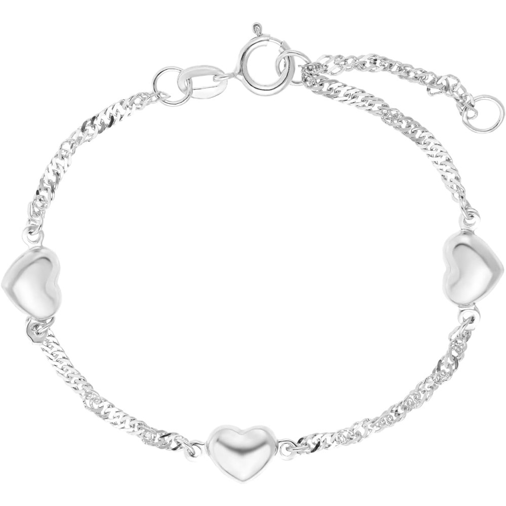 amor Bracciale 925 Argento Sterling Ragazze Bambini Gioielli da braccio, 12+2 cm, Argento, Cuore, Viene fornito in una scatola