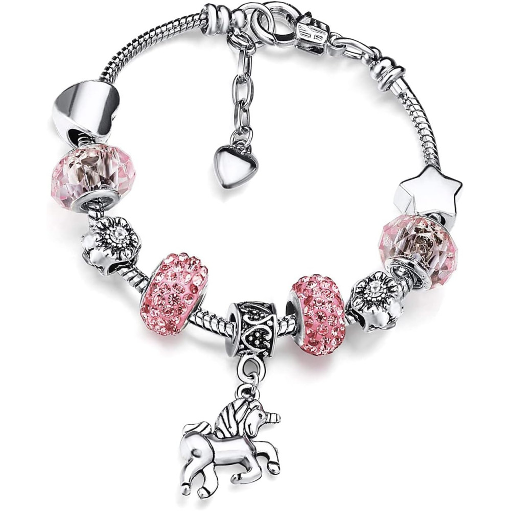 Braccialetti per Bambini con Unicorno,Braccialetto in Cristallo Scintillante Rosa per Ragazze Bracciale per Compleanno Bambina