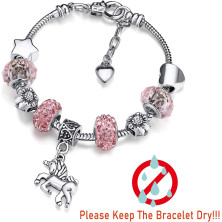 Braccialetti per Bambini con Unicorno,Braccialetto in Cristallo Scintillante Rosa per Ragazze Bracciale per Compleanno Bambina