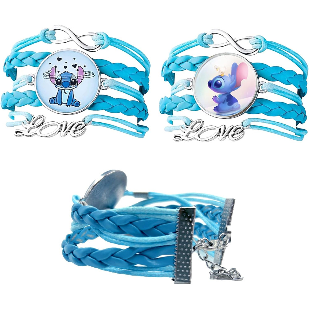 Ubephant Bracciale Stitch, Bracciale in Pelle Stitch, Stich Ciondoli Braccialetto Bambina, 2 Pezzi Regolabile Bracciale Stitch