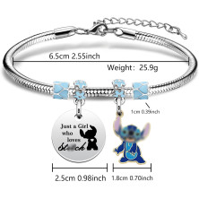 Divertente braccialetto regalo per ragazze, ciondolo in argento regolabile, con scritta "Just A Girls Who Loves Stitch", regalo