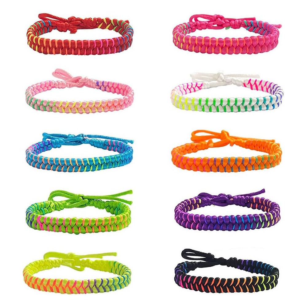 10 Pezzi Braccialetti Amicizia Multicolore Intrecciato Bracciali in Stile Boemia in Tessuto Regolabile