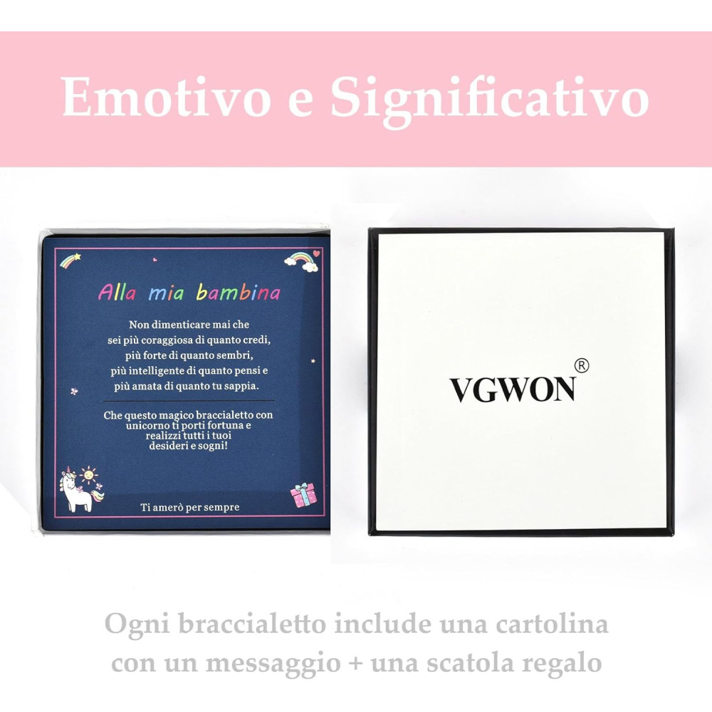 VGWON Regalo Unicorno per Bambina, Braccialetto Unicorno Rosa con Perle e Diamanti di Zucchero, Regalo per la Figlia e Nipote,