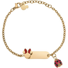 Bracciale Lucky Minnie Collezione Acciaio Color Oro, con Coccinella Rossa, Gioielli Disney per Bambine e Bambini