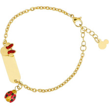 Bracciale Lucky Minnie Collezione Acciaio Color Oro, con Coccinella Rossa, Gioielli Disney per Bambine e Bambini