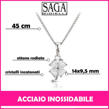 SAGA GIOIELLI® Collana Donna Acciaio Quadrifoglio Portafortuna Zirconi