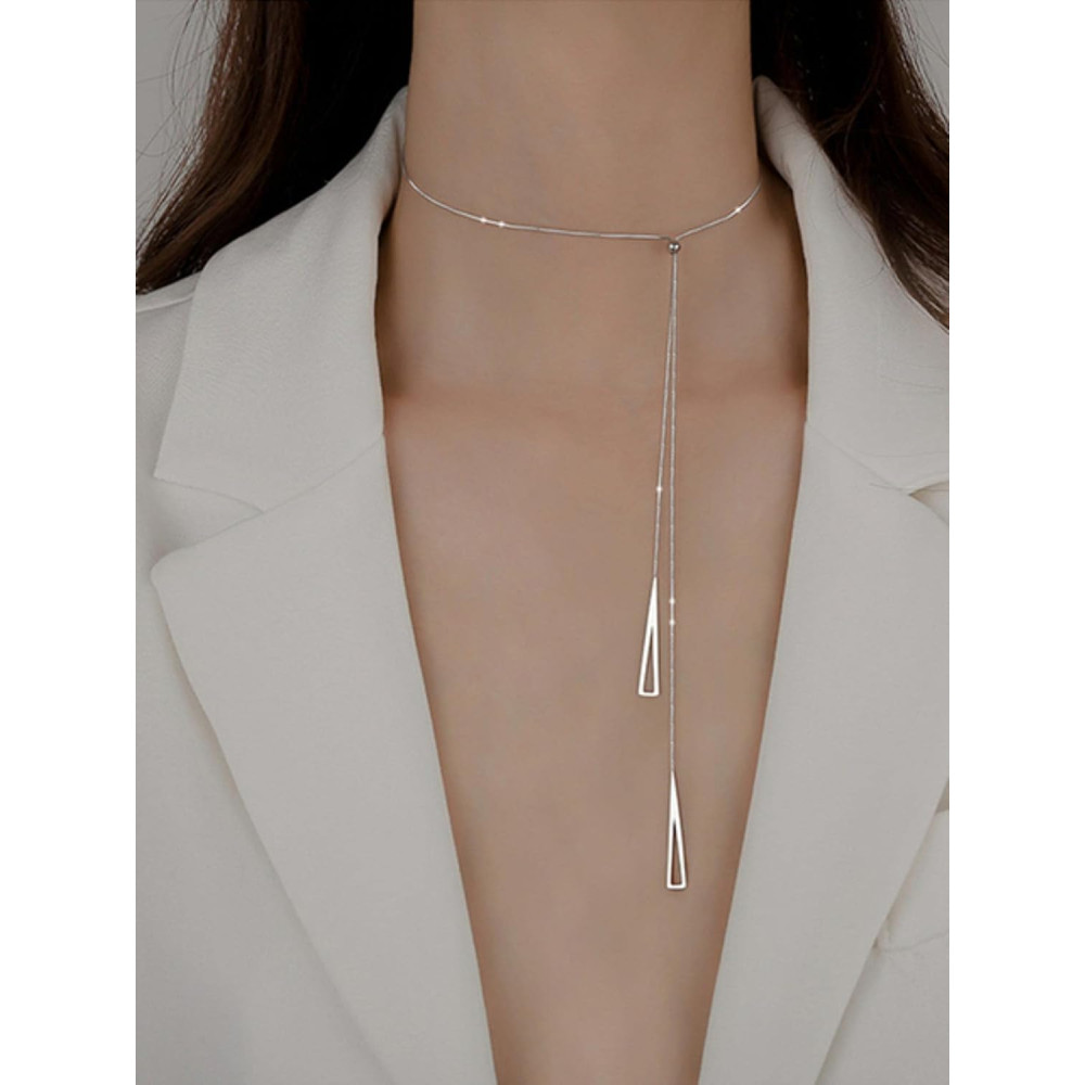 Collana Triangolo Geometrico di Lusso in Argento Sterling 925 per Gioielli da Donna con Ciondolo Lungo Regolabile Collana a