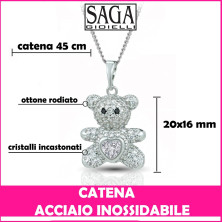 SAGA GIOIELLI® Collana Donna Acciaio Orsacchiotto Cristalli