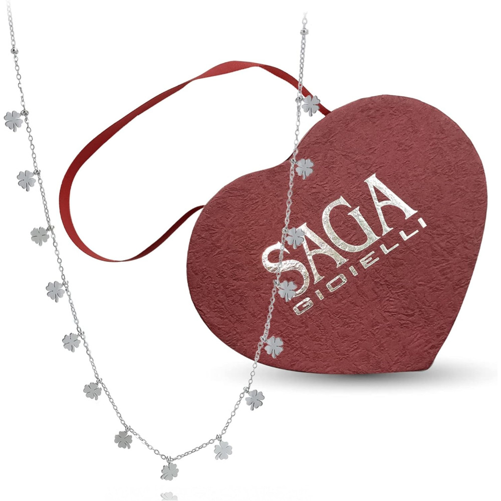 SAGA GIOIELLI® Collana Donna Quadrifoglio Portafortuna Acciaio