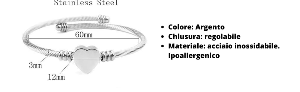 bracciale cuore iniziale accessorio regalo donna regolabile argento