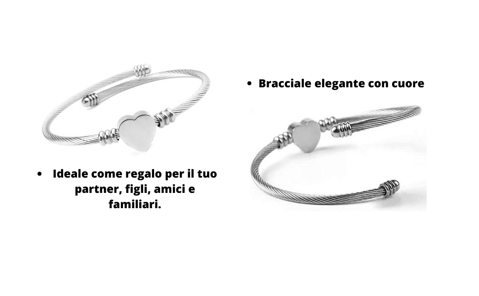 bracciale cuore iniziale accessorio regalo donna regolabile argento