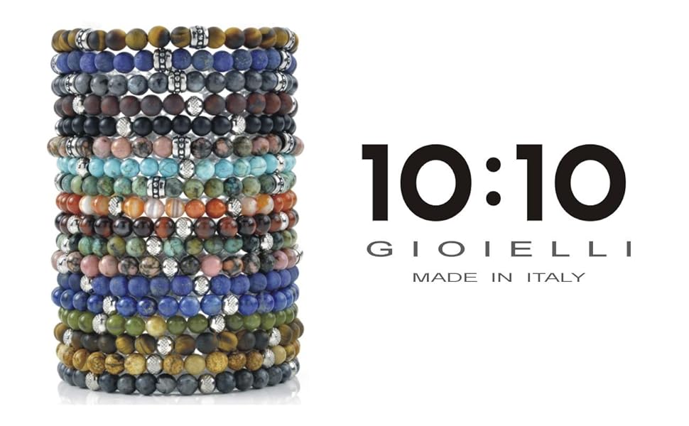 10:10 Bracciali in acciaio anallergico e pietre naturali, bracciale per uomo e donna MADE IN ITALY