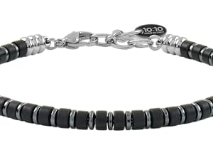 10:10 Bracciale Uomo Pietre Naturali Agata Nera Rondelle 4 mm